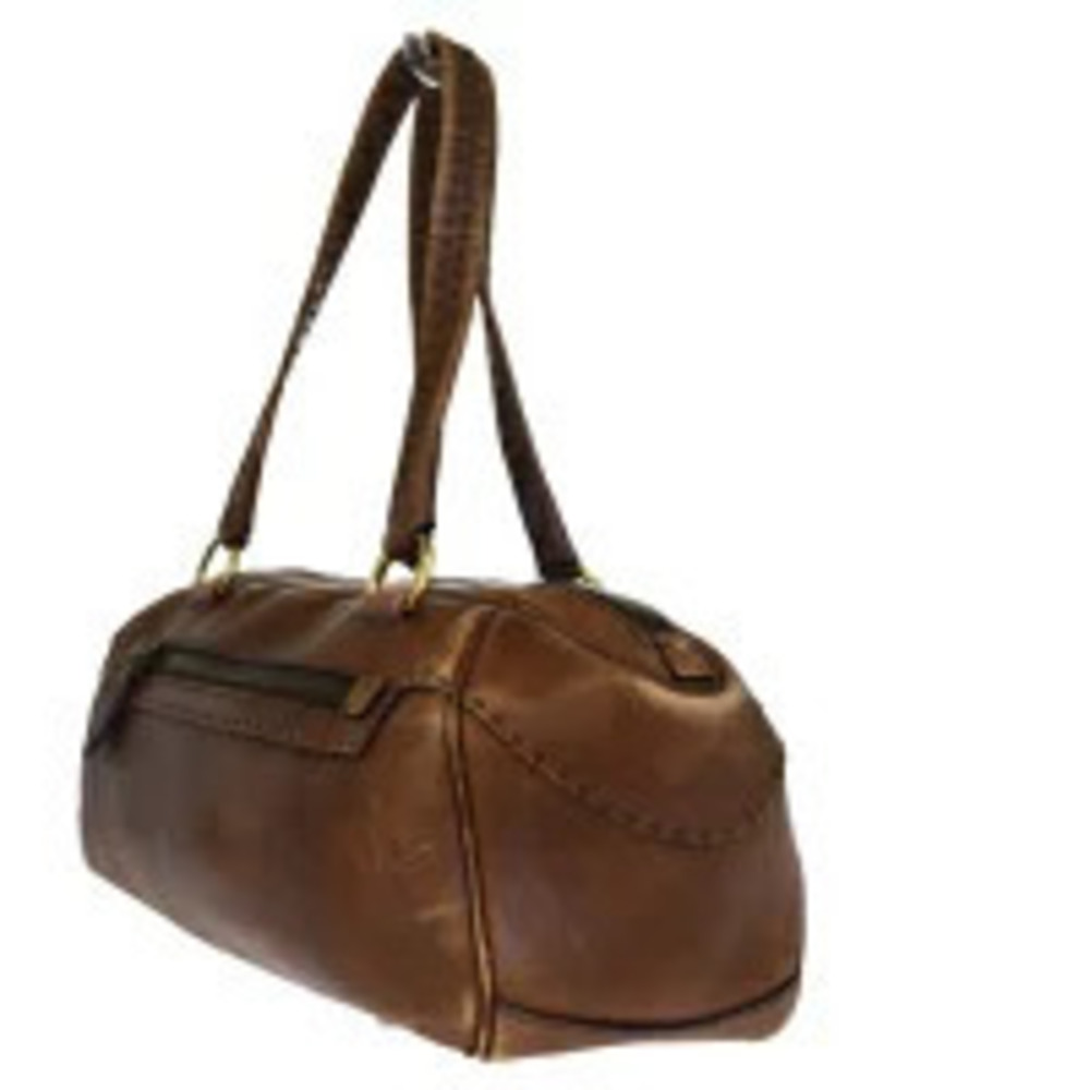 Prada brown leather rolled handles shoulder bag distinctive Brown